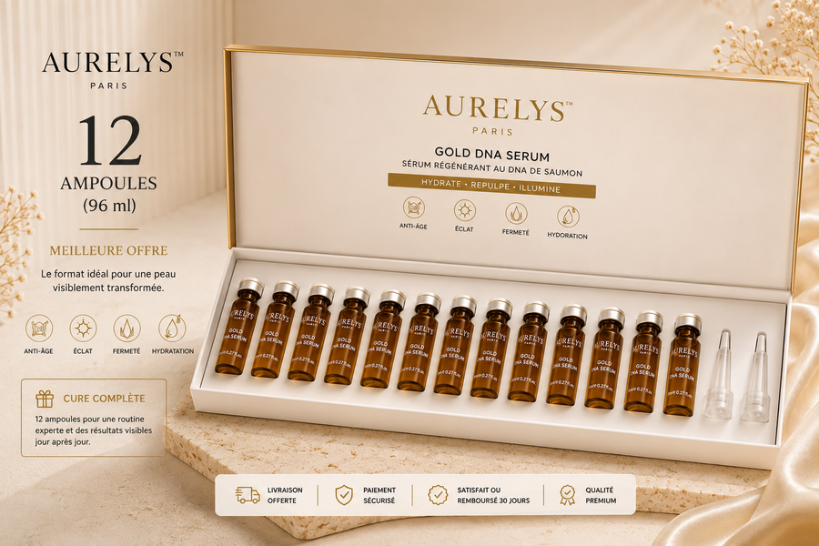 Coffret Cure Complète AURELYS - 12 ampoules de sérum Gold DNA (96 ml)
