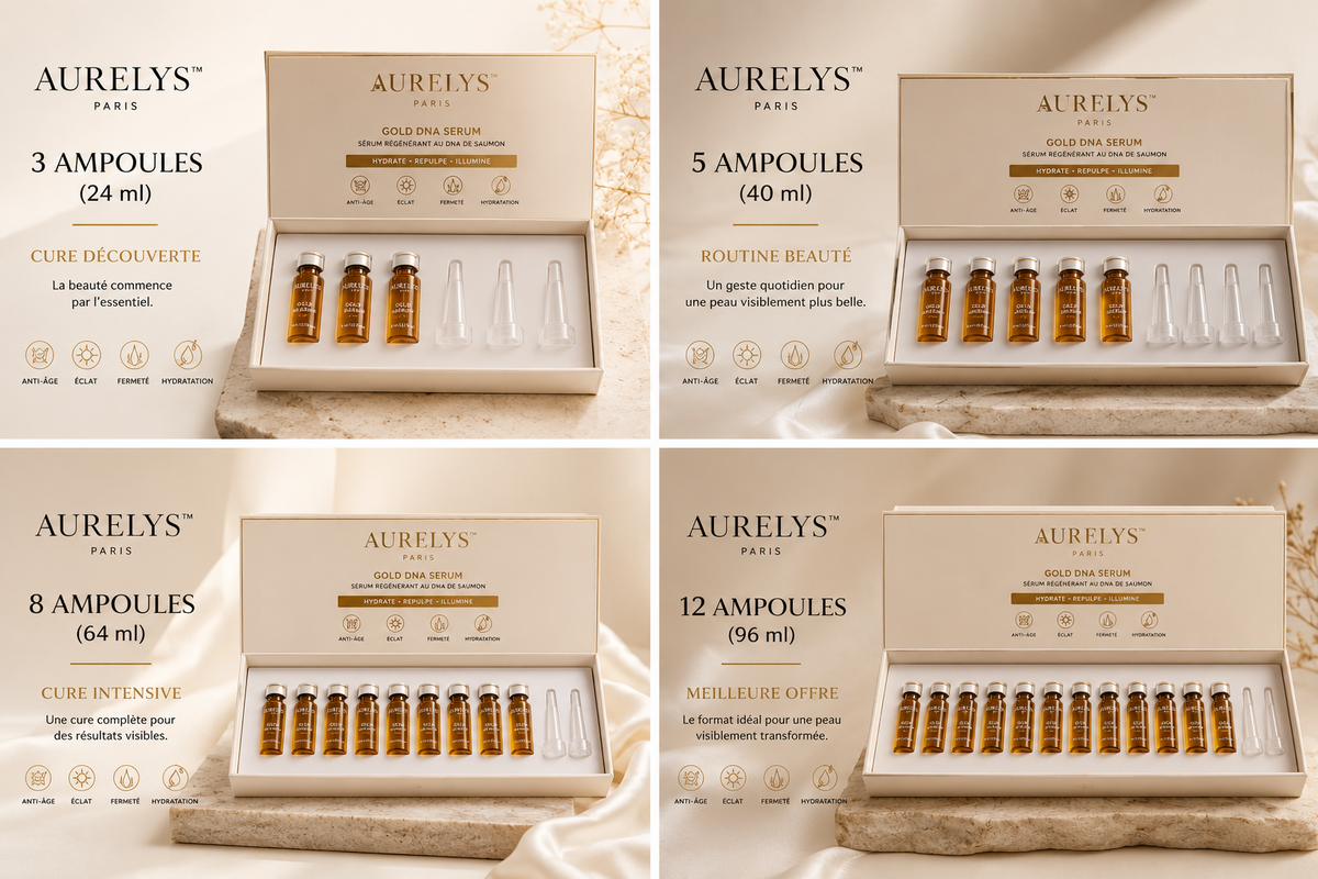 La cure Gold DNA AURELYS - ampoules de sérum concentré au DNA de saumon