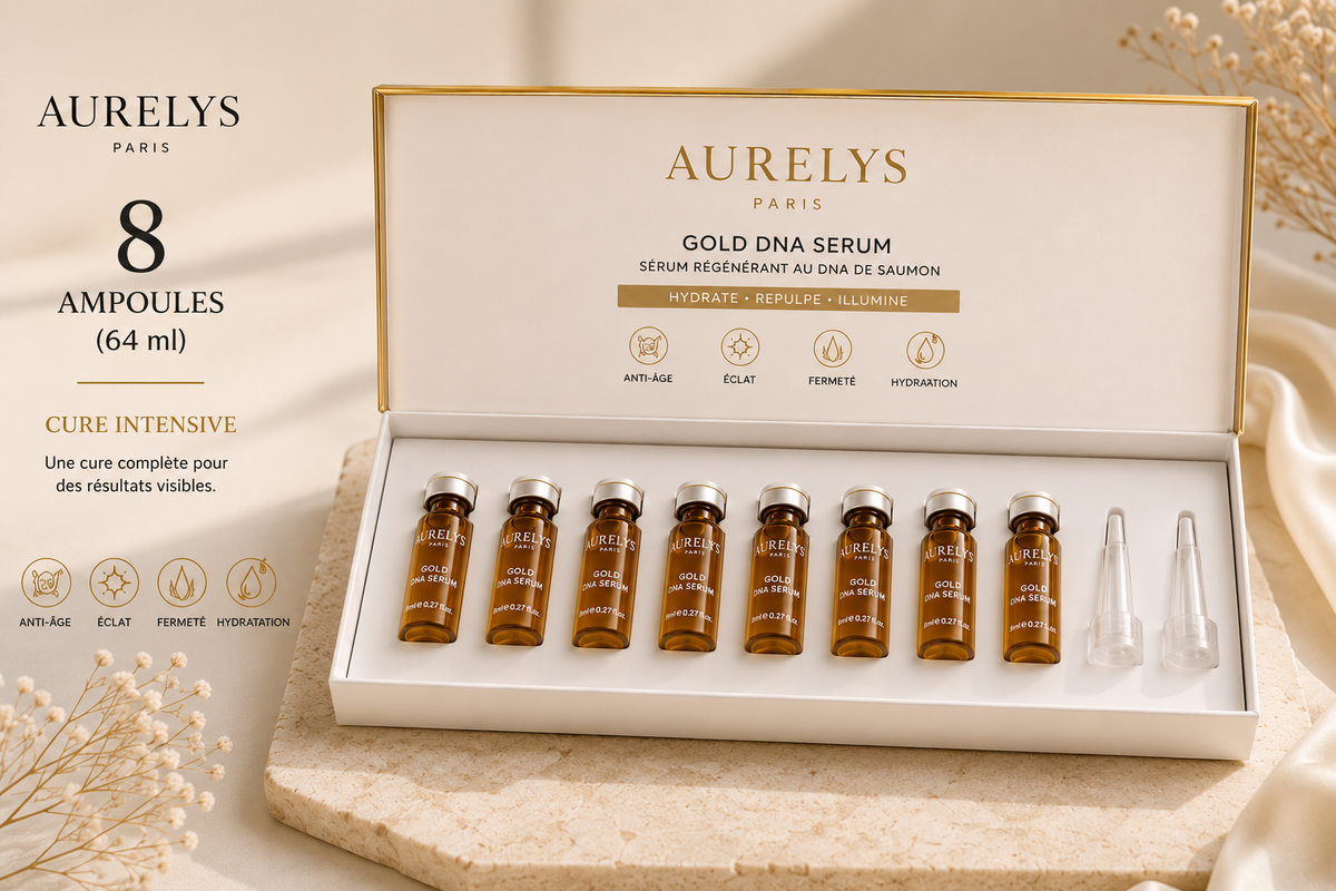 Coffret 8 ampoules AURELYS - format le plus populaire du sérum Gold DNA (64 ml)